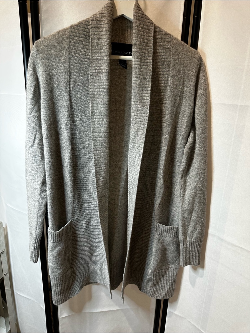 Cynthia Rowley 100% Cashmere Open Front Cardigan Gray XS Longline Pockets